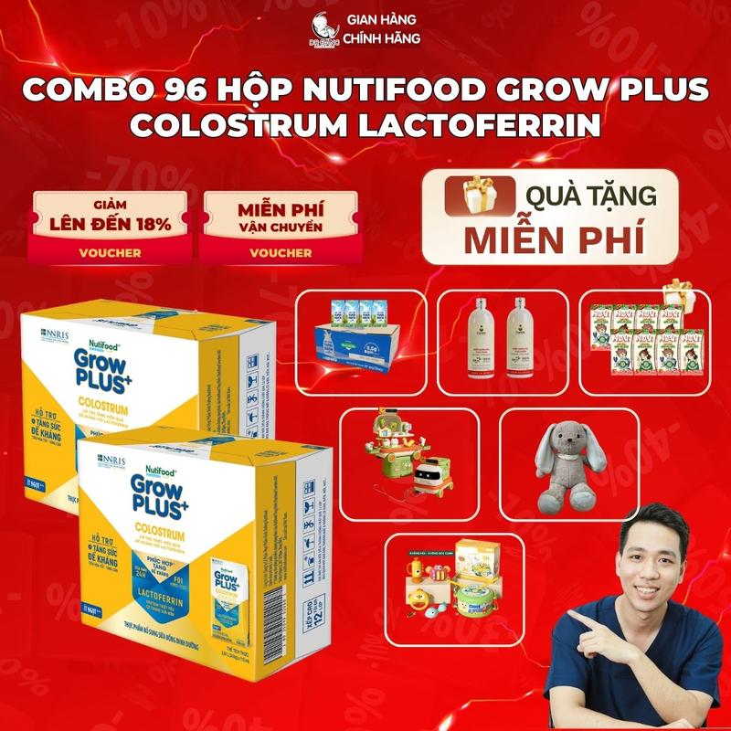 [Live Daily] Combo 96 Hộp Nutifood Grow Plus Colostrum Lactoferrin 110ml Sữa Pha Sẵn Nutifood