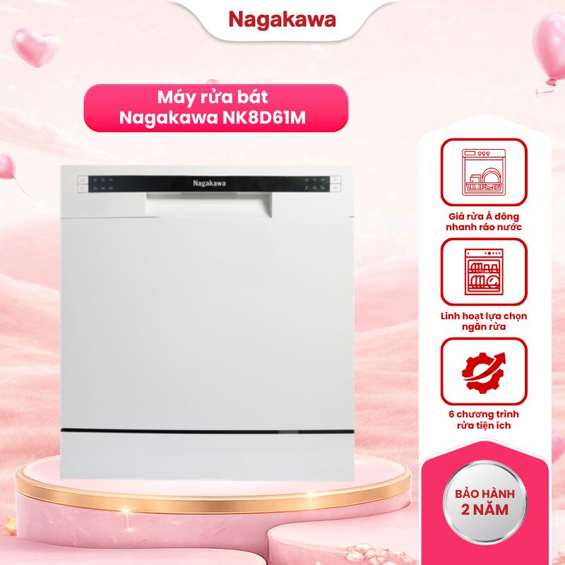 Máy Rửa Chén Bát 8 Bộ Nagakawa NK8D61M – Công Suất 2000W – 6 Chương Trình Rửa Tiện Ích, Độ Ồn Thấp, Vận Hành Êm Ái – Made in Malaysia