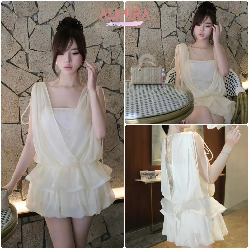 Váy Thiết Kế Rút Vai Phối Ren Dáng Bí Kèm Quần Trong Almira Store