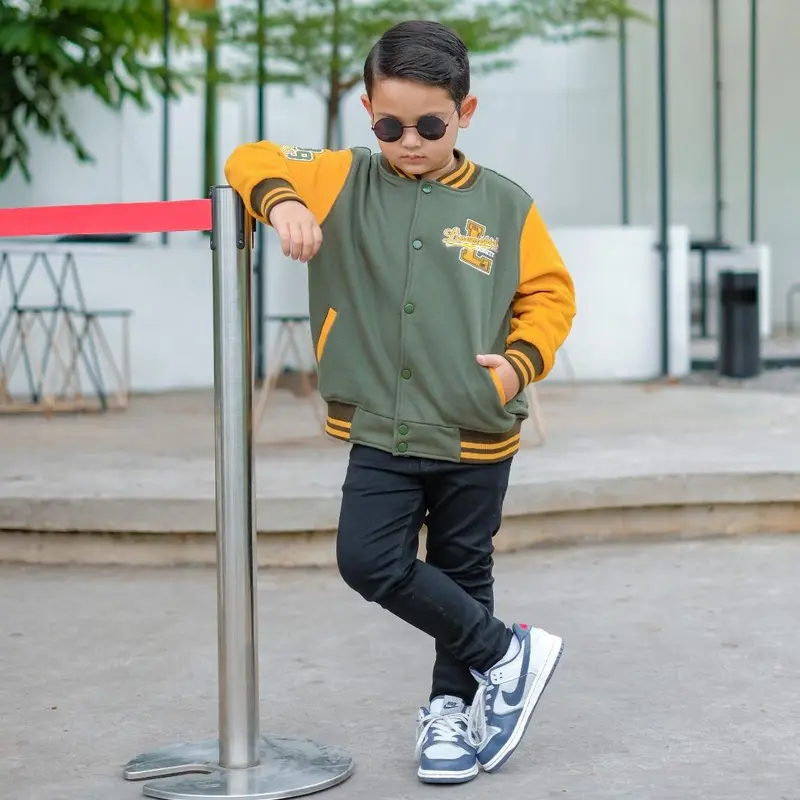Varsity jacket anak laki-lai usia 1-10tahun warna BLACKTAN jacket linemekids Cewek Cowok Nyaman Lembut Balita 5