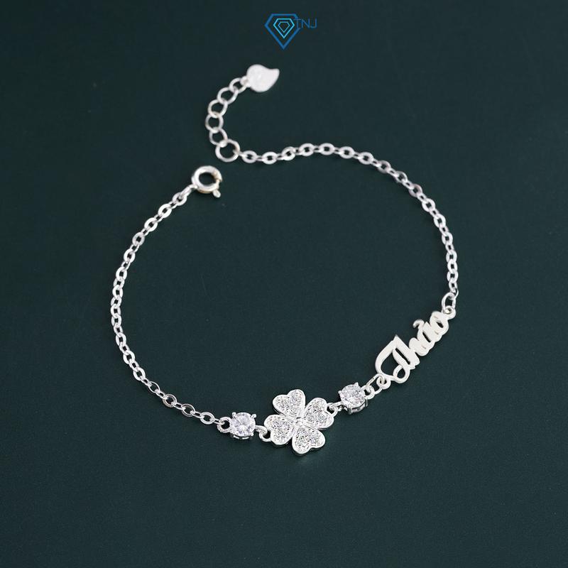 Lắc tay bạc nữ đính đá cao cấp hình cỏ 4 lá may mắn khắc tên theo yêu cầu LTN0328