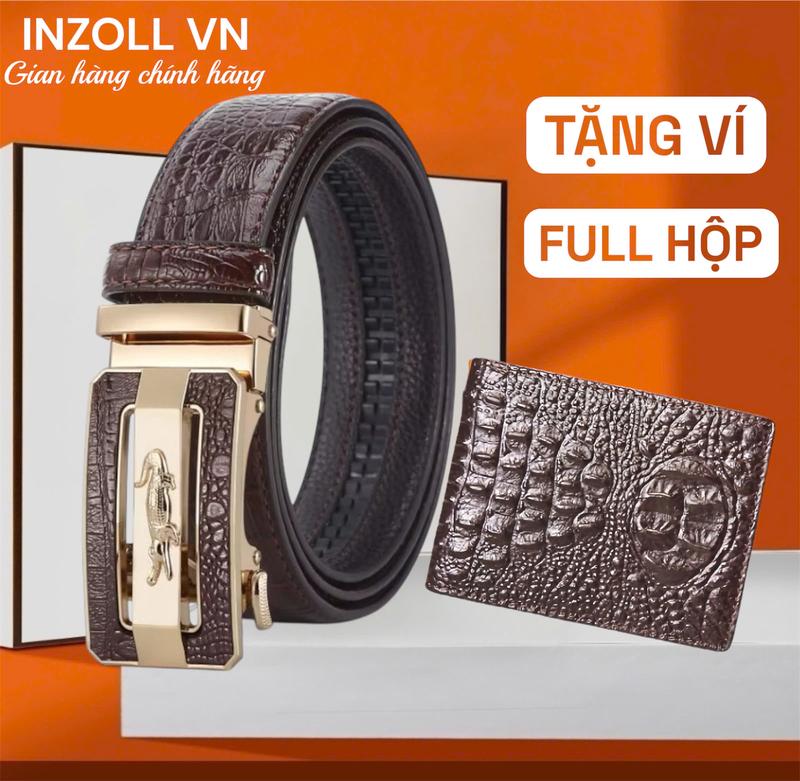 FULLBOX Combo Bộ Đôi Thắt Lưng Da Khóa Tự Động Dây Vân Cá Sấu+ Ví Da Cá Sấu CÓ KHÓA KÉO
