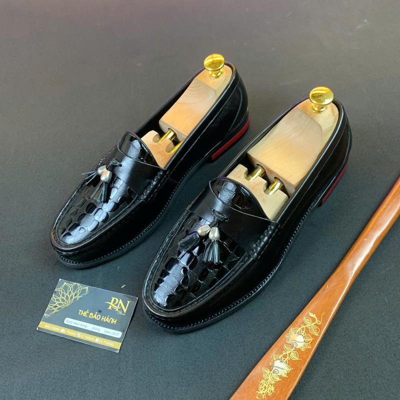 Gân Vân Đá - Giày da bò nhập đế phíp gỗ chuông bạc vân đá máy gân