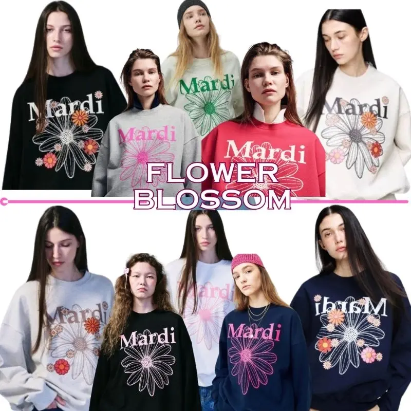CREWNECK WANITA MARDI FLOWER SWEATSHIRT KOREAN STYLE MARDI MERCREDI MULTI COLOR UNISEX FUL TAG