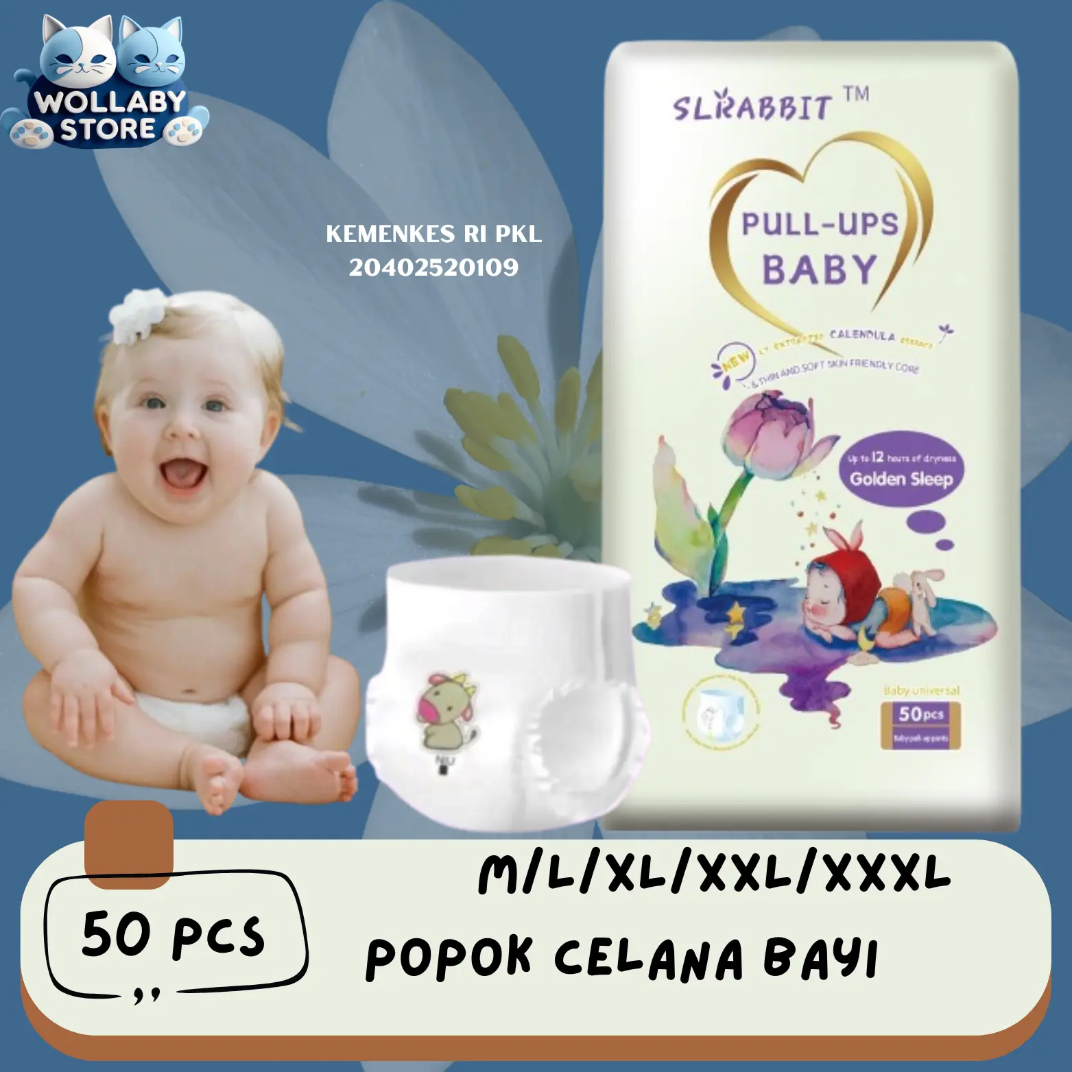 WOLLABY- Newborn Lembut & Breathable size M-3XL NBS-1 Beli 1 Popok SL RABBIT  gratis 1 tisu Basah  murah promo Newborn Lembut & Breathable size M-3XL NBS-1