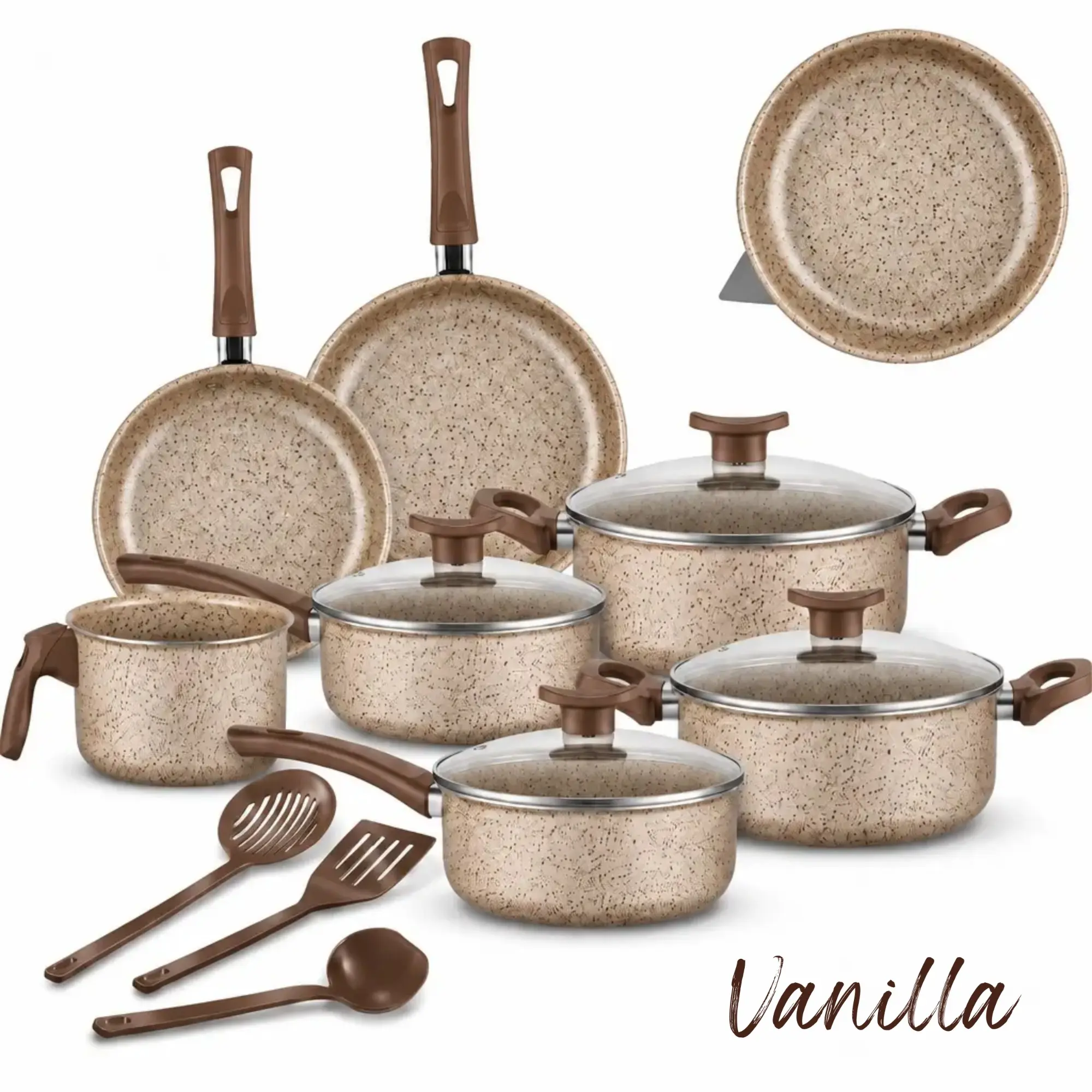Jogo de Panelas 10 Peças Antiaderente com Tampa de Vidro Temperado Bianco Vanilla Varias Cores Conjunto Kit Teflon D'italia Cozinha Completa - 2