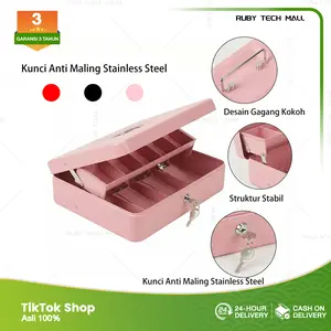 Cash Kotak Kasir Portabel dengan Pegangan, Kotak Uang Logam dengan Kunci & Kombinasi Sandi, Kotak Penyimpanan Uang Tunai, Kotak Keamanan dengan Kode & Kunci, Kotak Penyimpanan Uang untuk Bisnis dan Rumah, Kotak Besi Anti Pencurian