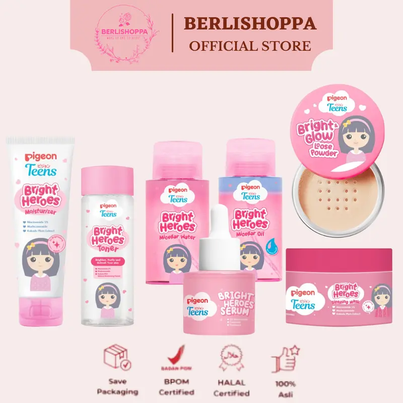 PIGEON TEENS - Bright Heroes Series | MICELLAR WATER | MICELLAR OIL | MOISTURIZER 50ML 20ML | LOOSE POWDER | SERUM 0