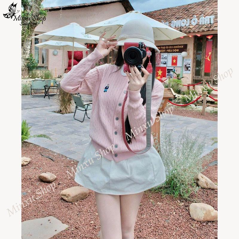 (Loại đẹp) Áo Len cardigan Dài Tay Chất Đanh Dai Sóng Vặn Thừng Thêu Gấu W Hàng QC Minxu Shop TA63