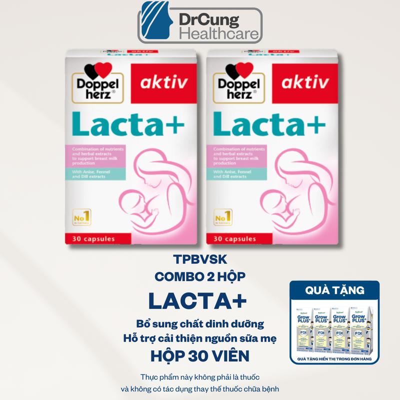  TPBVSK Combo 2 hộp Doppelherz Lacta+ Hộp 30 viên Hỗ trợ bổ sung vi chất hỗ trợ cải thiện chất lượng sữa mẹ dành cho mẹ sau sinh TẶNG 1 VỈ 4 HỘP SỮA GROW PLUS BẠC 180 ML 