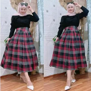 Rok Midi Flanel Kotak Wanita Korean style