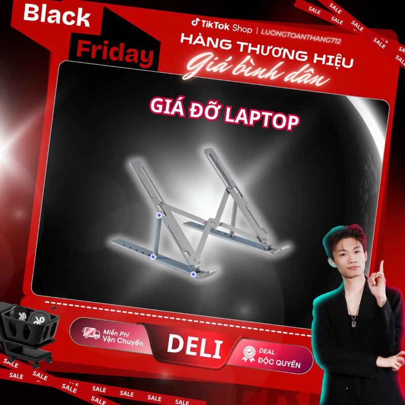   Độc quyền LTT x Deli  Giá đỡ chống trượt Laptop Deli - Hợp kim nhôm có 6 nấc độ cao cho máy tính xách tay ipad điện thoại sách dưới 15.6 17 inch dễ dàng gấp gọn đế silicon tản nhiệt một đổi một trong 7 ngày 