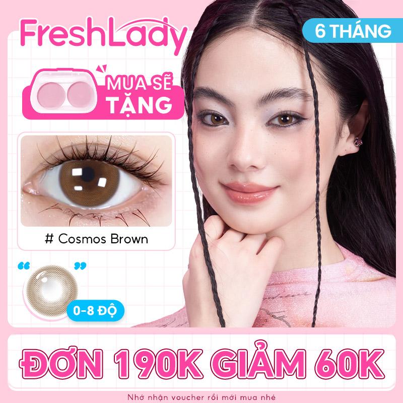  【Cosmos Lens 0-8 độ Cặp Kính Áp Tròng Freshlady màu gray HSD 6 tháng 14.0mm Lens COD  Tặng hộp đựng lens   nửa năm 
