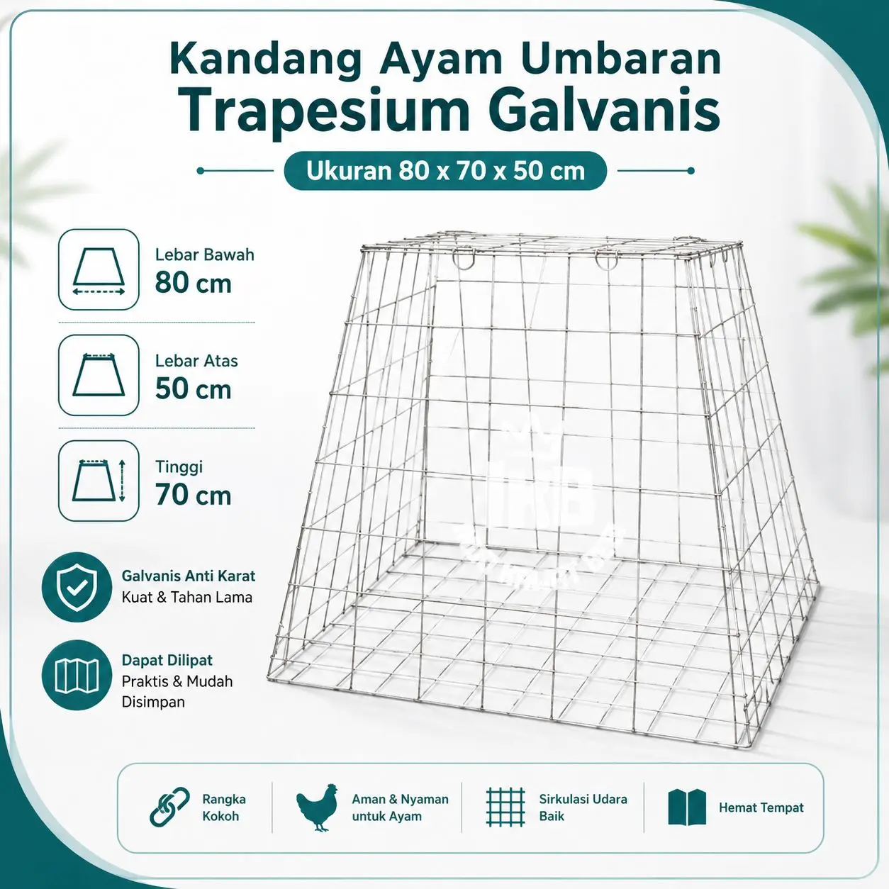 Kandang Ayam Umbaran Trapesium Ukuran 80 x 70 x 50 cm - Tahan Karat - Praktis - Bisa dilipat - Best Seller