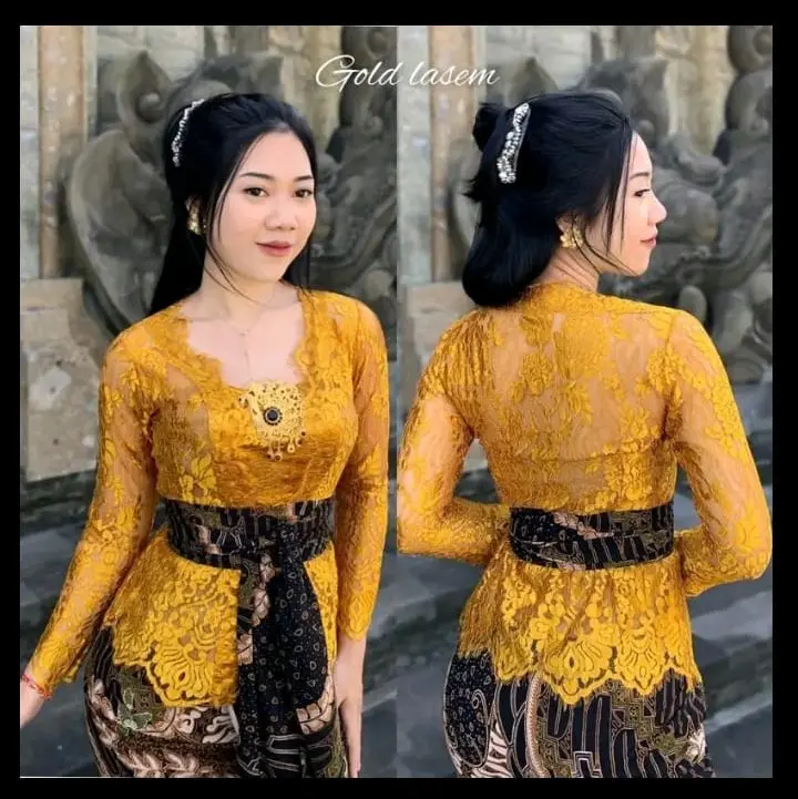 baju kebaya brokat jadi Stretch / kebaya Bali brokat modern wisuda (hanya kebaya) kebaya brokat kutubaru bali Pesta Kondangan baju tradisional Atasan Wanita 7