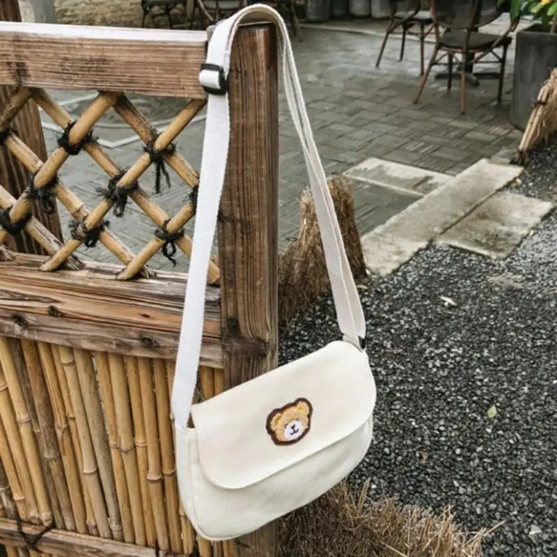 Twenty Bag - Tas Selempang Mini Anak Wanita Pria Terbaru Kekinian Motif Carakter BERUANG TUTUP BORDIR Fashion Korean Style Murah Bahan Canvas Tebal 6