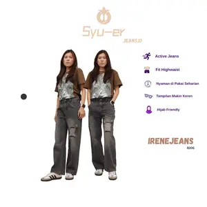 SYUER JEANS.ID Irene Jeans Celana Highwaist Baggy Ripped Jeans Desain Modern Lurus Panjang Boyfriend SoftSantai Trendi Bahan Denim Premium Non-Stretch Streetwear Denim Bebas Gaya Berkualitas Tinggi Straight Stretch Hitam MODEL 8006 Wanita Loose