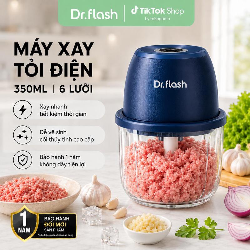Dr.flash  Máy xay tỏi đa năng mini gia dụng, không dây, pin sạc 500mAh, kích thước 8.3 × 11.5 × 9cm
