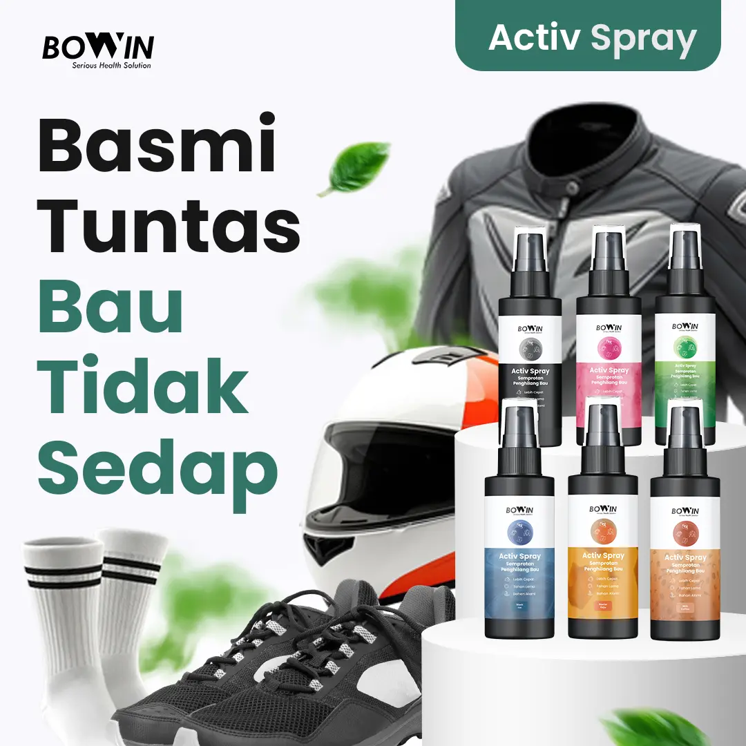 Bowin Activ Spray - Penghilang Bau Helm Jaket Sepatu Kaki Kaos Kaki Sarung Tangan Baju Kaos Parfum Helm 75ml Non Alkohol Lebih Cepat Tahan Lama - Pembersih