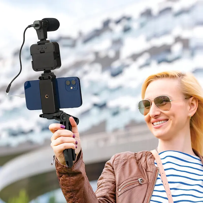 Kit de Grabación para Vlogging con Micrófono de Solapa y Luz LED Ajustable, Mini Trípode Antivibración, Herramienta Esencial para TikTok y YouTube - Foto 6