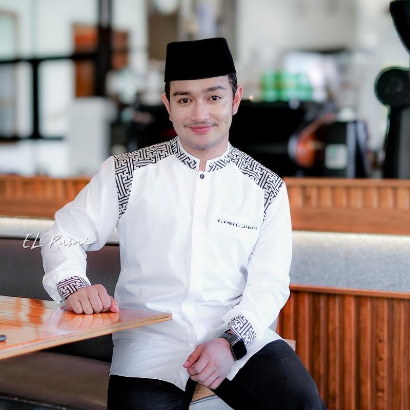 Baju Koko El Rumi Araseo Lengan Panjang Kombinasi Batik Putih Kain Katun - Pria, Muslim 2