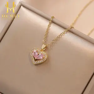 HEMEI H420 Kalung Titanium Love Permata Pink