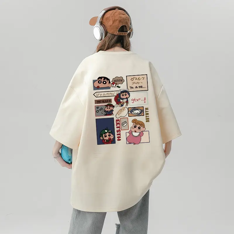 Angeliesse Kaos Oversize Wanita Remaja Dewasa Anime Crayon Shin-chan Korean Style T-Shirt