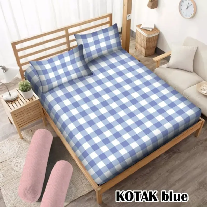 Sprei Emily Kotak-Kotak Aesthetic Korea Ukuran 160x200cm dan 180x200cm Bahan Katun Dispresse Berkualitas Isi Sprei 2 Sarung Bantal 1 Sarung Guling 3