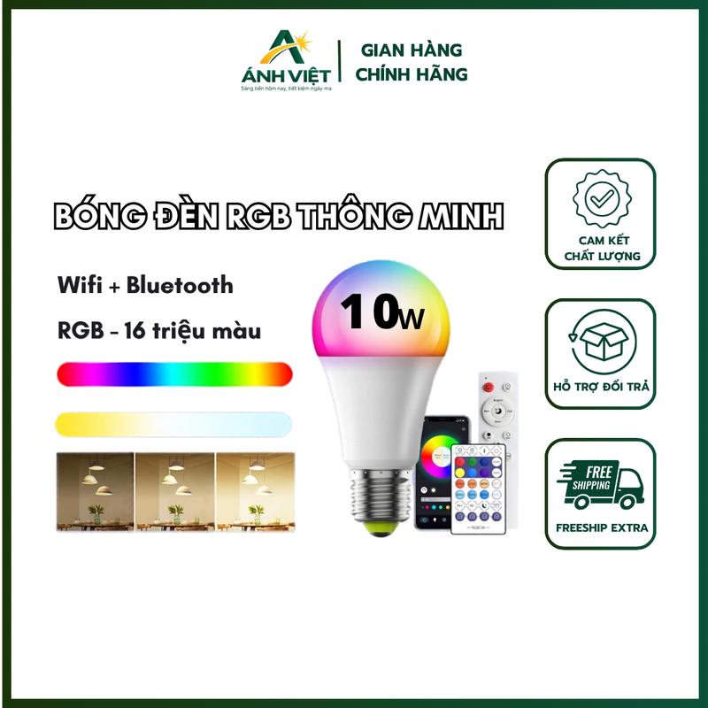 Bóng Đèn LED RGB 9W 10W, Đèn Điều Khiển Thông Minh Có Thể Điều Chỉnh Độ Sáng 220V, Đèn Đổi Màu Tạo Không Gian- Ánh Việt