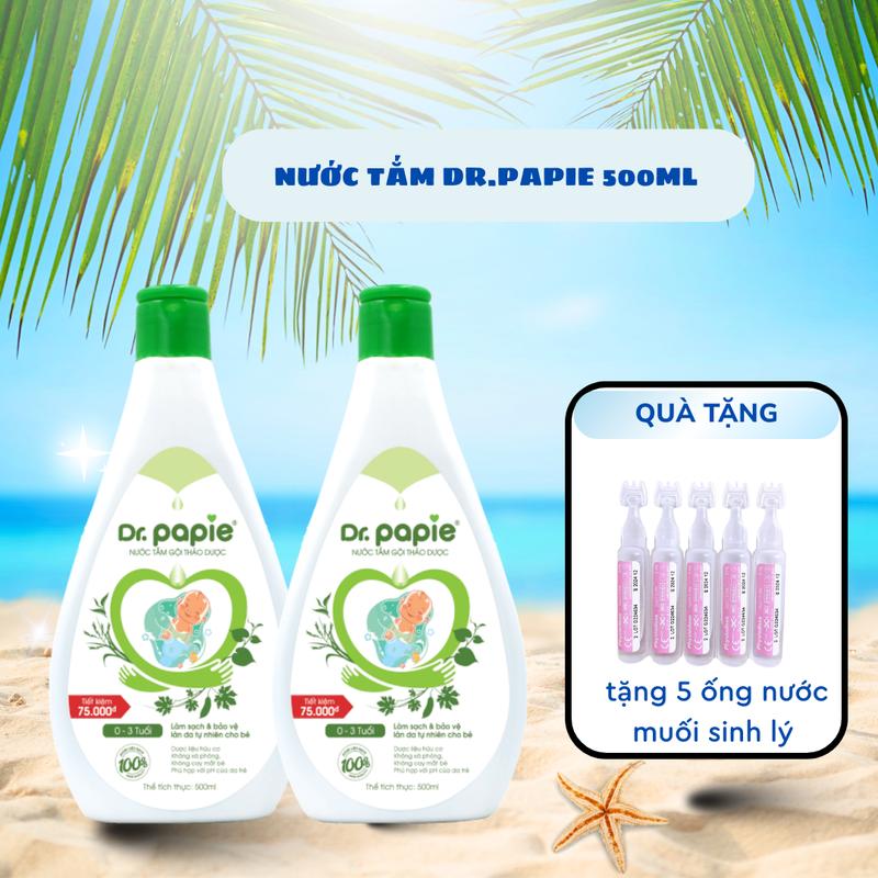 (Tặng 5 ống nước muối) Combo 2 Chai nước tắm gội thảo dược Dr Papie 500ml