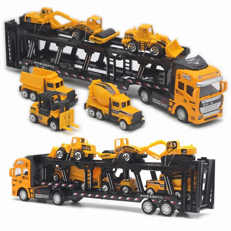 Product Introduction of 6 IN 1 Pull Back Paduan Kendaraan Truk Container Pengangkut diecast metal car trucks Mobil Mainan Mobilan Bulldozer Toys 45