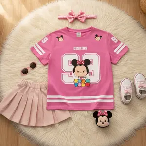 KAOS T-SHIRT ANAK BASEBALL CEWE KOMBINASI KARTUN CEWE SABLON KATUN COMBED 30s USIA 1-12 TAHUN