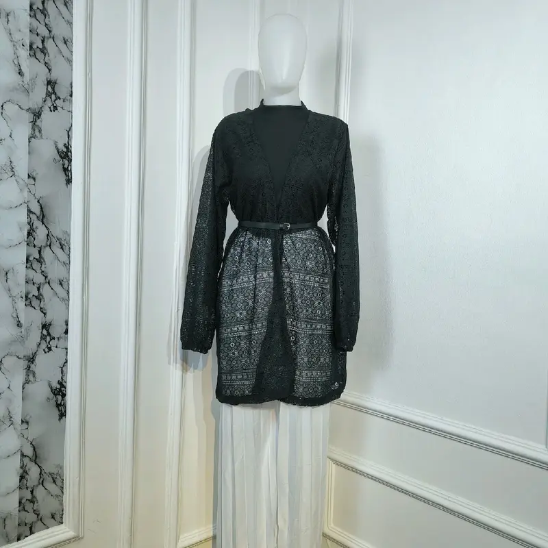 Bundling 4in1 - Oneset Kondangan Setelan Wanita Brokat Atasan Long Cardigan Bawahan Celana Kulot Plisket Lidi Kekininan Panjang Muslim Baju Dewasa Hitam 4