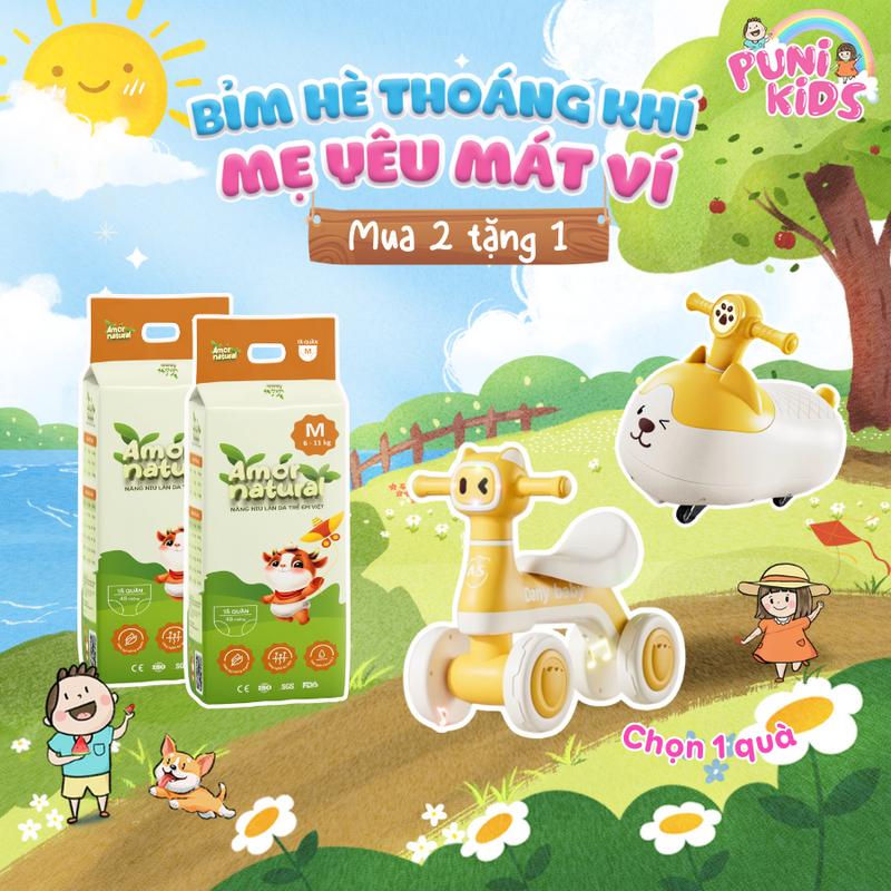 (2A) [TẶNG XE CHÒI DANY/ CHÒI CÚN HẠT ĐẬU] COMBO 02 BỊCH TÃ BỈM VIỆT AMOR NATURAL dán/ quần, bỉm Việt chất lượng, mỏng nhẹ, thấm tốt size NB - 4XL cho bé