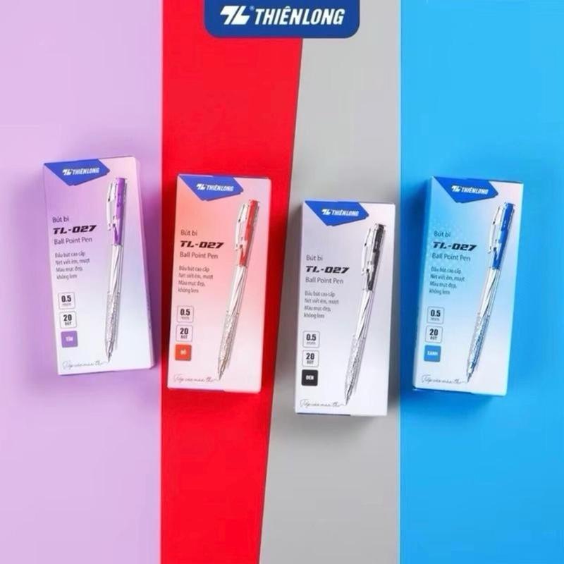 Bút Bi thiên long Hộp 20 cái Bút bi 2 màu đen và xanh ,đều mực tl-027 cao cấp loại 0.5mm