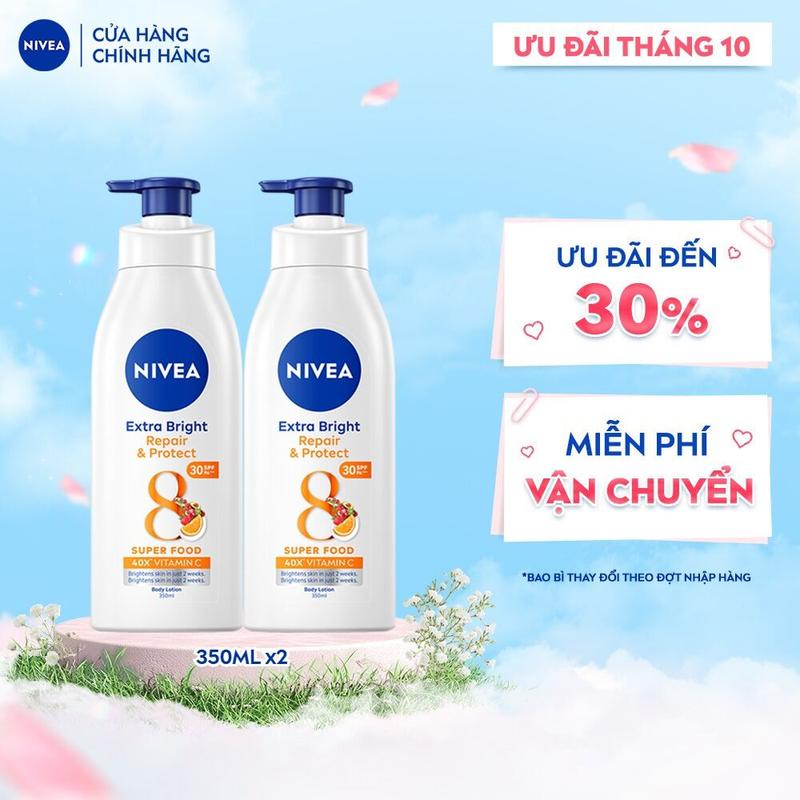 Bộ 2 Sữa Dưỡng Thể NIVEA Phục Hồi & Chống Nắng Ban Ngày từ 8 Super Foods (350 ml) - 88311x2