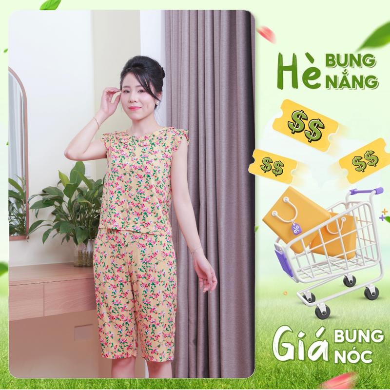 Bộ Lanh Mặc Nhà Nữ AHOA Quần Lửng Cổ Tròn , Đồ Bộ Trung Niên Cho Mẹ Vải Lanh Nhật Cao Cấp, Đồ Bộ Tole Nữ Mặc Nhà Mùa Hè BL21