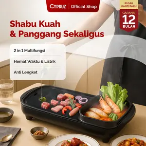 Cypruz Grill Pan BBQ  Hotpot 2 in 1 Panggangan Anti Lengket Electric