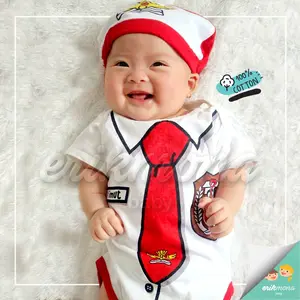 Ermon Baby - Jumper Bayi Laki Laki Perempuan Jumper Baby Cowok Cewek Lucu Karakter Seragam SD + Topi Usia 0 - 12 Bulan