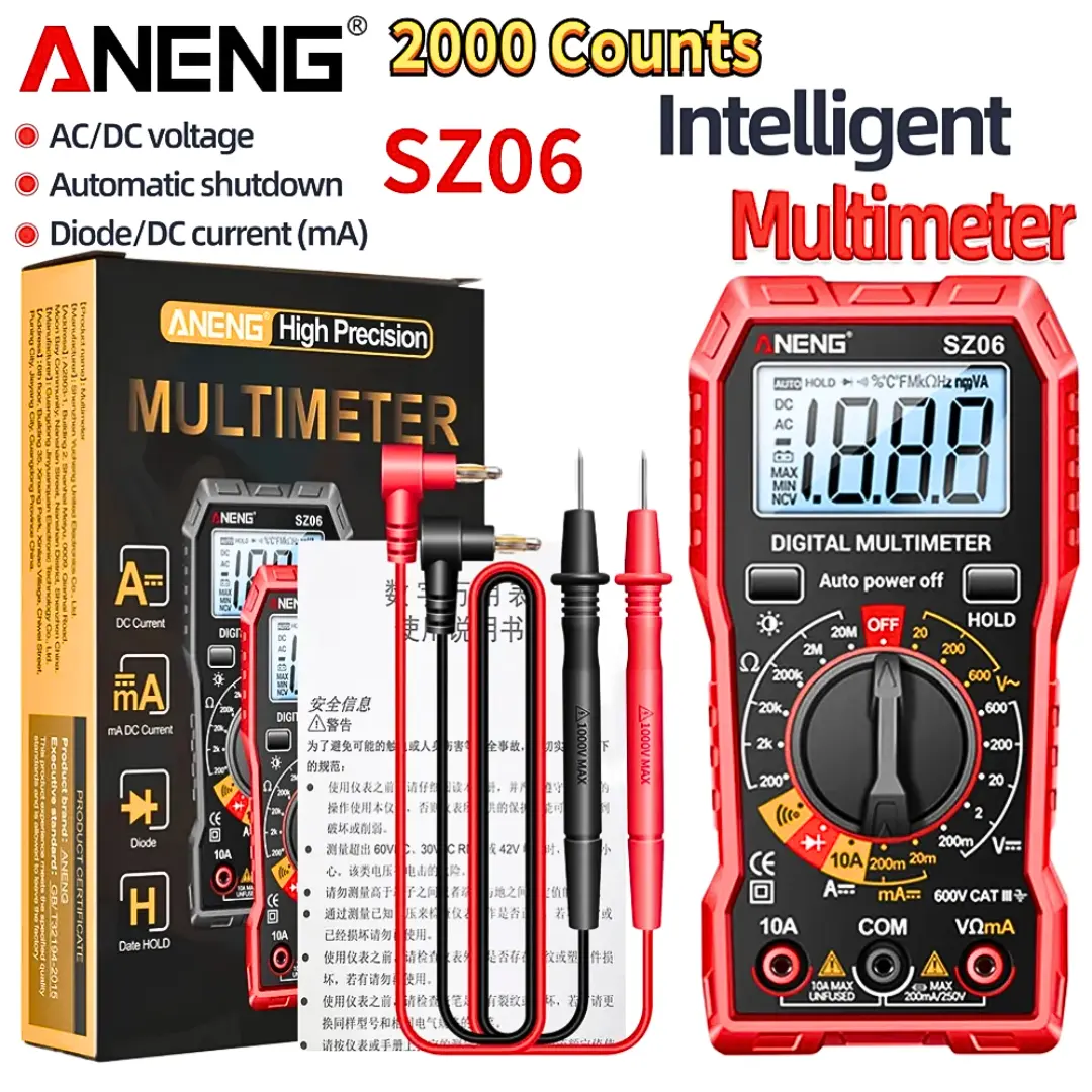 ORI ANENG SZ06 Avometer Tester Multimeter Digital otomatis AC DC Voltage Backlit Screen 2000 Count