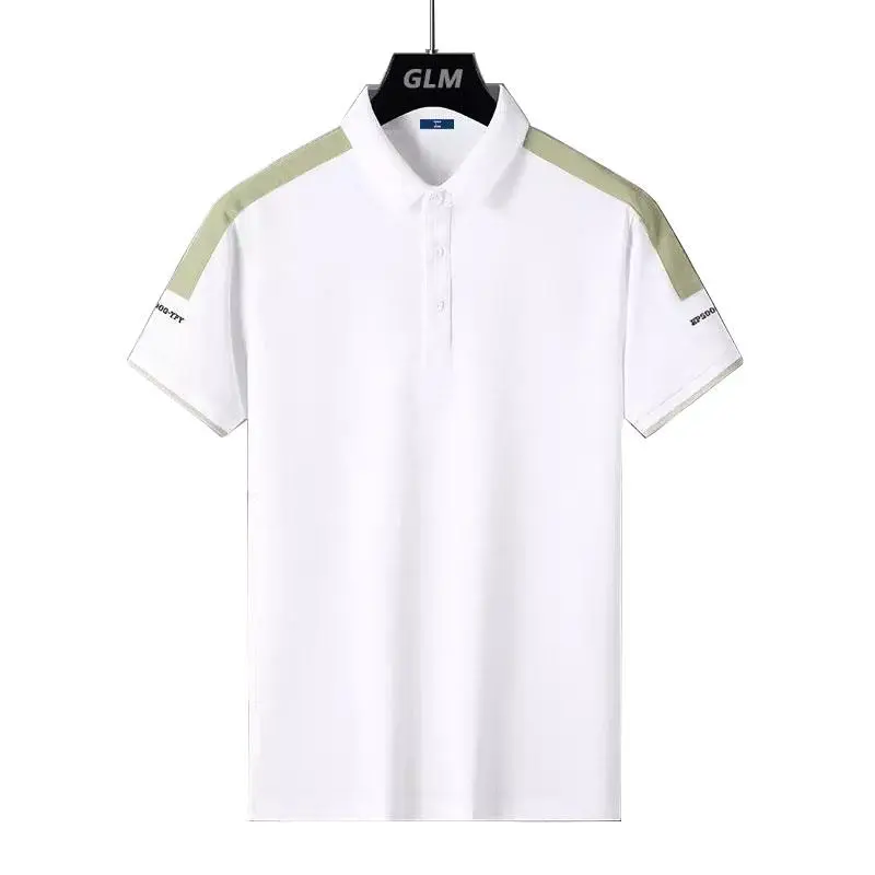 Kaos tambal sulam pria, kemeja kerah tegak pria, 100% asli, kaos polo bergaya, kaos longgar, atasan kasual pria 3
