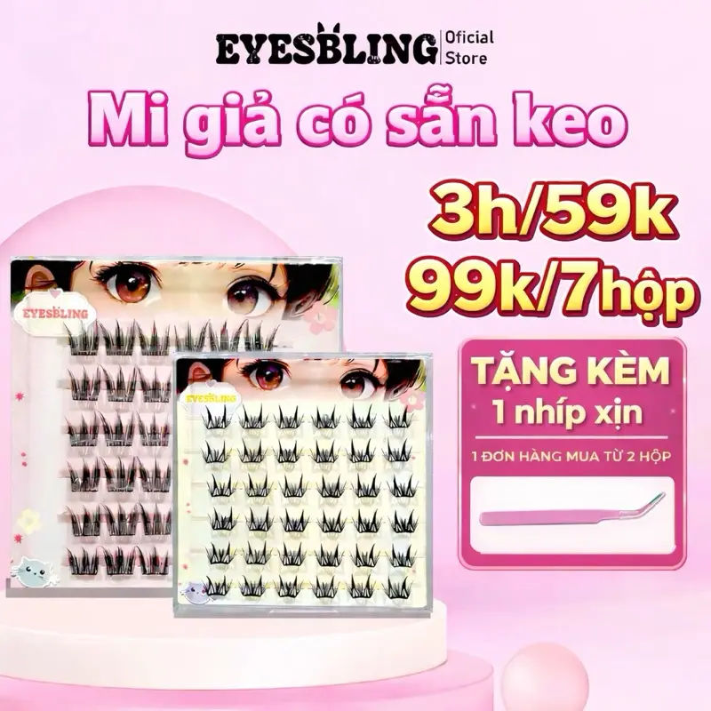 [99k/7 hộp] Mi Giả EyesBling Có Sẵn Keo, Sợi Mi Mỏng Tự Nhiên độ cong C hoàn hảo .tái sử dụng được nhiều lần , Dễ Dàng Sử Dụng mi tự dính dễ dàng sử dụng