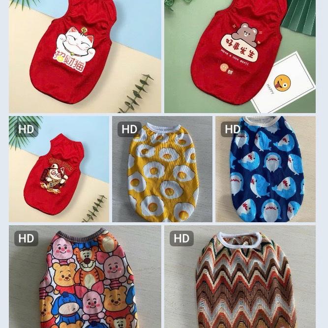 Áo ba lỗ mèo Tết cho chó mèo may mắn vải thun mát