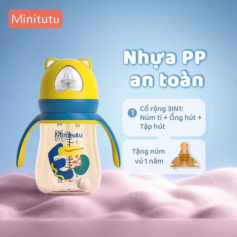  Bình sữa Minitutu 3IN1 cho Bé Yêu phiên bản hình Gấu 240ml 300ml Núm ti quả tạ 360° PP  BPA Free  