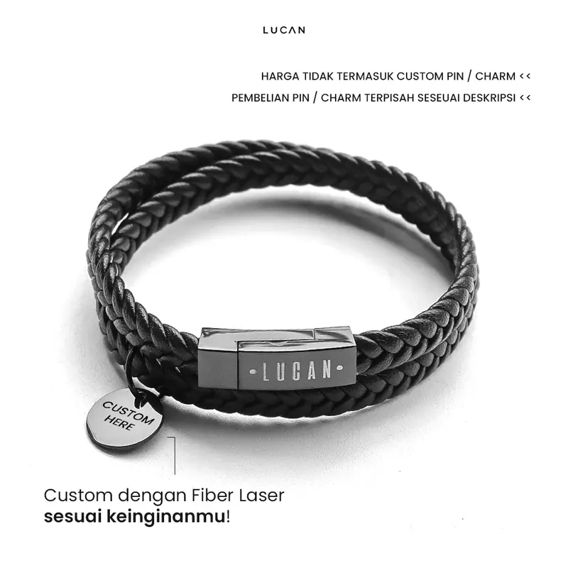 LUCAN - Mineral Series Gelang Kulit Premium Gelang Pria Anti Alergi Kulit Asli Gelang Cowok Pria keren 3