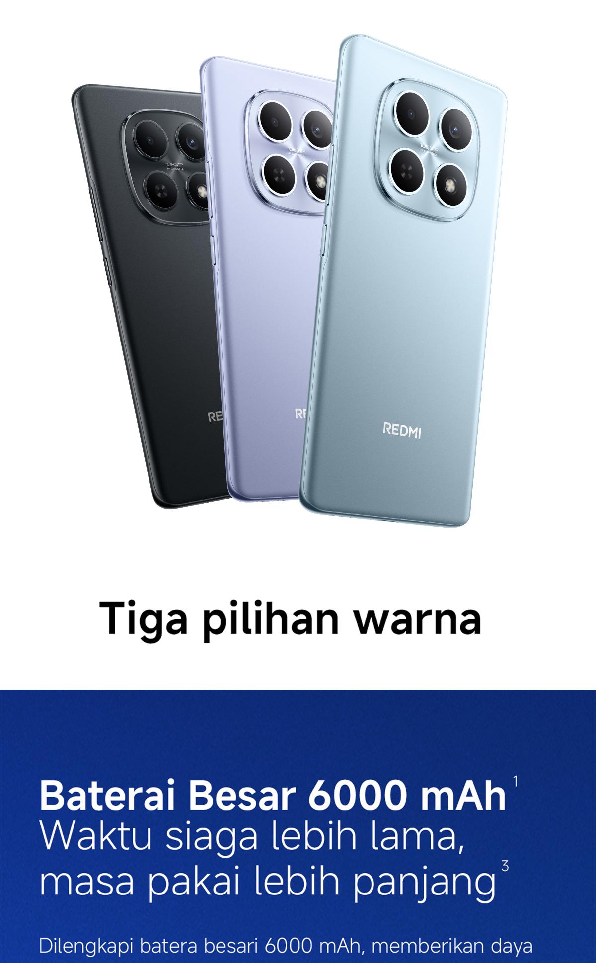 Xiaomi Redmi Note 15 (8/128 GB) (8/256 GB) | Baterai besar 6000mAh | Kaca layar dengan daya tahan tinggi | IP64 Ketahanan debu dan air | Kamera super jernih 108MP | Layar AMOLED FHD+ 6,77" | NFC [Xiaomi Official Store]