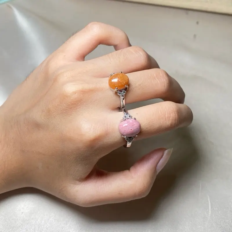Live - Trinity Ring 8x10mm Cincin Batu Alam Asli Copper Lapis Stainless Silver