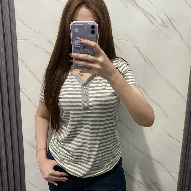 Kaos spandek Salur V-neck import melar kancing hidup 7