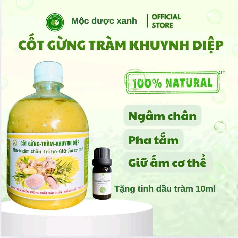 Cốt gừng tràm khuynh diệp Mộc Dược Xanh ngâm chân, pha tắm bé giữ ấm cơ thể 500ml đậm đặc tặng 1 chai tinh dầu tràm 10ml