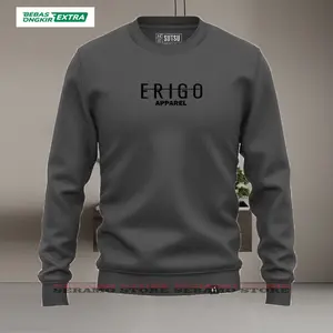 SWEATER CREWNECK ERG HITAM Distro Fleece Tebal Premium Size M - XXL Unisex Pria Wanita Nyaman Basic